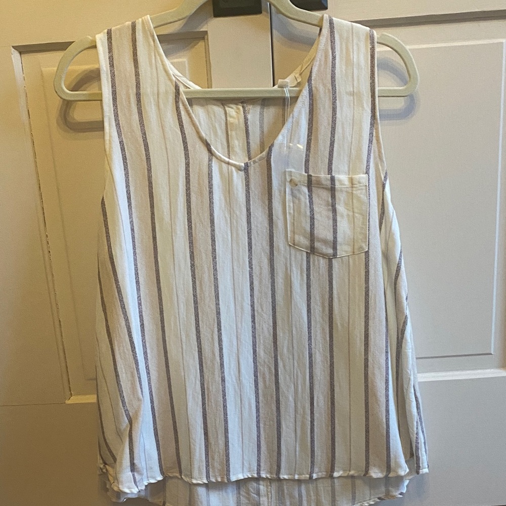 New Mine White Purple and Pink Striped Button back Tank Top